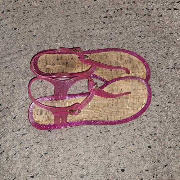 KATE SPADE-Yari-Pink Shimmer Jelly Rubber-Cork T-Strap Sandals-Sz 9-Excellent - Picture 5 of 6